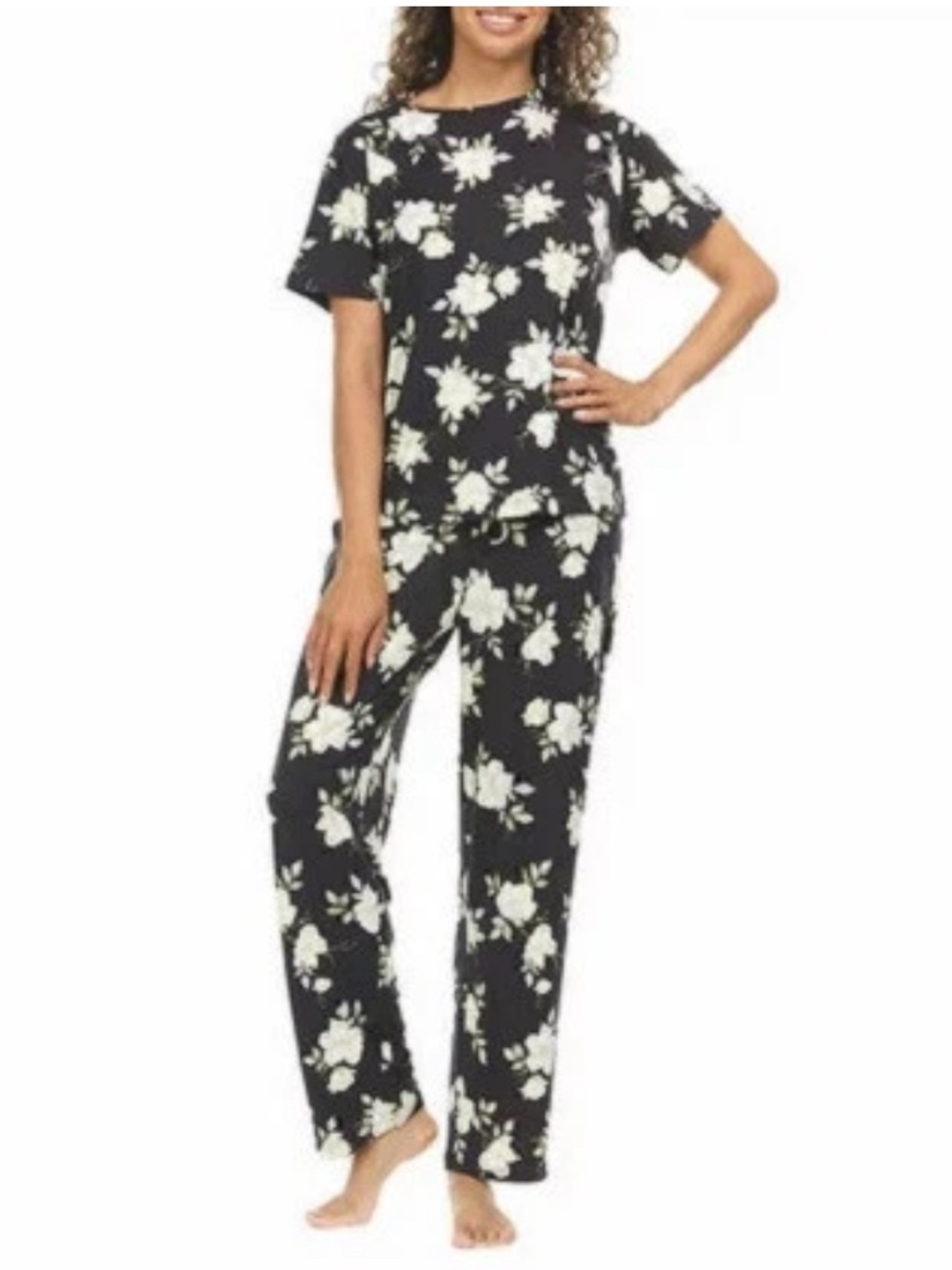 Flora Nikrooz Short sleeve & pant Black Pajama Set with Floral Print